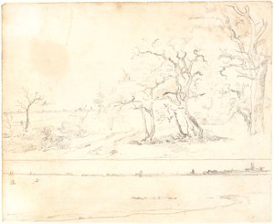 A Coast Covered with Dense Forest, in the Background a City. Below: Study for the Same Picture by Dankvart Dreyer