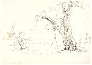 Landscape with Large Oak Trees, Some Houses to the Left by Dankvart Dreyer