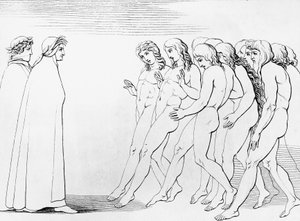 Souls Startle Upon Seeing that Dante is Alive, illustration for 3rd Canto of Purgatory, Divine Comedy, allegorical poem by Dante Alighieri by Dante Alighieri