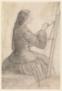 Elizabeth Siddal Seated at an Easel, Painting by Dante Gabriel Charles Rossetti