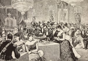 Buffet room, Court ball at Quirinale, Rome, Italy, engraving from drawing by Dante Paolocci by Dante Paolocci