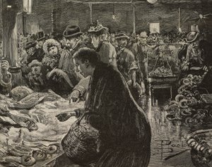 Christmas market in Rome, Italy (engraving) by Dante Paolocci