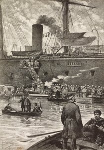 Italian soldiers boarding battleship Principe Amedeo, Naples, Italy