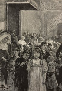 Reception of children at jubilee celebrations of Pope Leo XIII, Vatican (engraving)