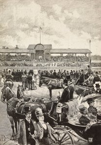 The grandstand, horse racing in Turin, Italy, engraving from drawing by Dante Paolocci by Dante Paolocci
