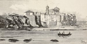 View of Nettuno, Italy, Engraving from Drawing by Dante Paolocci, from L