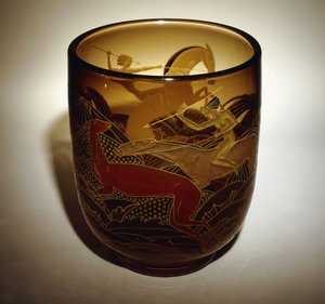 Enamelled Glass Vase Depicting Two Amazons Hunting Deer