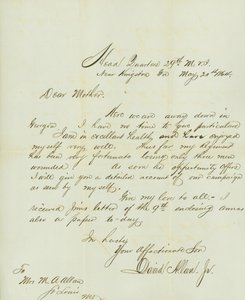 Letter signed David Allan, Jr., Head Quarters 29th M.V.I., near Kingston, Ga., to his mother Mrs. M.A. Allan, St. Louis, Mo., May 20, 1864 by David Allan