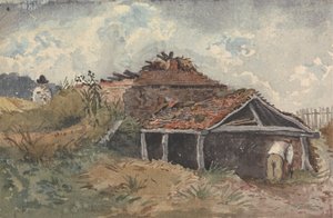 Landscape with Two Figures Beside an Old Building by David Charles Read