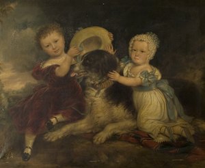 Arthur and Frances Hood, the Children of Sir Arthur Gregory of Styvechale Hall, and Nelson, 1838 by David Gee