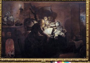 The alchemist in his studio by David III Ryckaert