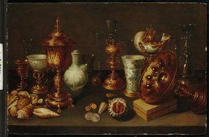Still Life with Shells, with Nautilus, Vases, Glasses and Coral Branches by David II Ryckaert