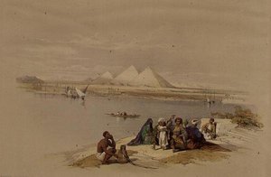 The Pyramids of Giza from the Nile, from Egypt and Nubia, Vol.1 by David Roberts