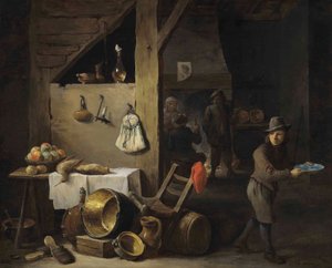 A Kitchen Interior with a Young Boy and Three Figures Drinking and Smoking by David Teniers the Younger
