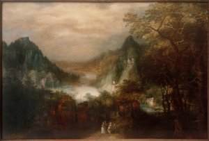 Mountain River Landscape with Elegant Figures by David Vinckeboons