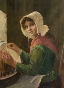 Young Woman Lacemaking by David W. Haddon
