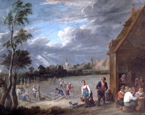 A Harvest Scene by David Teniers the Younger