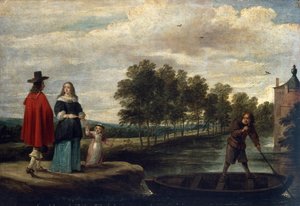 The Artist, His Wife and Child by the Moat of His Mansion, Perck