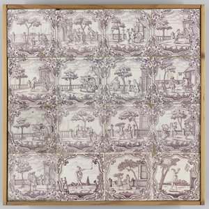 Field of Sixteen Tiles with Genre Scenes by De Bloempot