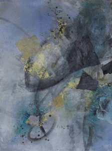 Shimmering Blue Gold Abstract by Deb Chaney