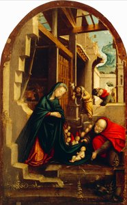 Nativity with adoring angels and shepherds by Defendente Ferrari