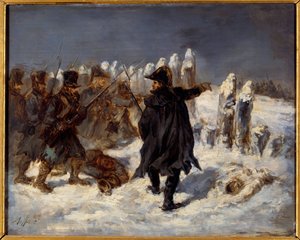 Russian retreat episode. Napoleonic War (1812). Marshal Michel Ney (1769 - 1815) at the Redoubt of Kovno (1812)