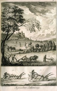 Field Work - Agriculture, Sowing, Ploughing. Various Model Rolls and Ploughs: Plate of a Volume of Illustrations from the Encyclopedie of Diderot, Original Edition 1762