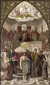 Saint Remigius baptizes Clovis in Reims - engraving after the painting by Desire Francois Laugee