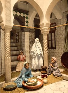 Moorish Women Preparing Couscous in a Courtyard, Algiers, Algeria, c.1899
