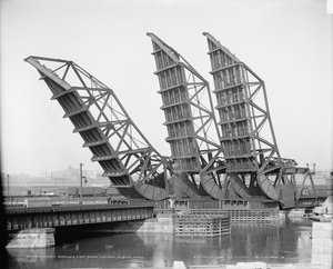 Raised Tower bridges, Fort Point Channel, Boston, c.1904