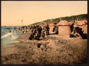 The beach at bathing time, Trouville-sur-Mer, France, c.1905