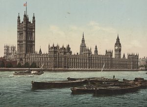 Houses of Parliament from the river, London, c.1890-1900