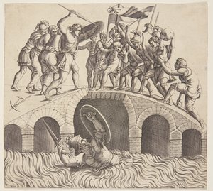 Horatius Cocles Escapes into the Tiber by Diana Scultori