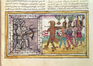 Codex Duran: Pedro de Alvarado besieged by Aztec warriors