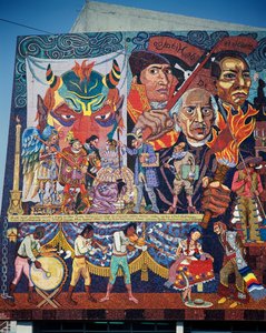 Hidalgo, Morelos and Juarez, Heroes of the Fight for Independence, Detail from the Mosaic Mural on the Facade of the Theatre of the Insurgents, Mexico City. Mexico, 20th Century. by Diego Rivera