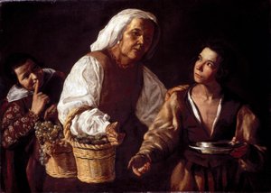 The Two Boys and the Old Fruit Woman or the Old Fruit Seller by Diego Rodriguez de Silva y (attr. to) Velazquez