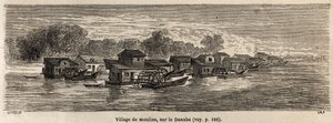 A village of mills on the Danube, drawing by Lancelot, to illustrate Victor Duruy