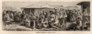 The walking population of Tesmevar (or Timisoara) in Romania. Engraving to illustrate the voyage from Paris to Bucharest, by Lancelot, draftsman, in 1860, published in Le tour du monde, nouveau journal des voyages, under the direction of Edouard Charton by Dieudonne Auguste Lancelot