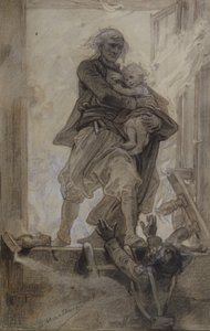 The Marquis of Lantenac saving a child, illustration from Quatre-vingt-treize by Victor Hugo