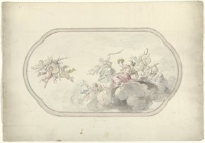 Design for a Ceiling Painting with Music-Making Women and Putti with Flower Basket as Allegory of Joy by Dionys van Nijmegen