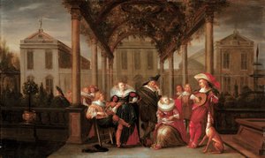 A Merry Company Playing Music Under a Flowered Porch in a Garden by Dirck Hals