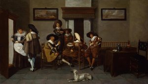 Elegant Men and a Maid by Dirck Hals