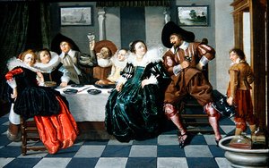 Elegant Company at a Table in an Interior by Dirck Hals