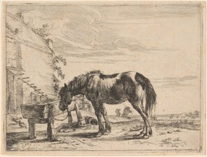 A Horse Bound to a Feeding Trough by Dirck Stoop