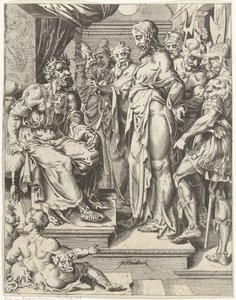 Christ before Herod (series title: The Fall and Redemption of Mankind through the Life and Passion of Christ) by Dirck Volckertsz. Coornhert (attributed to)
