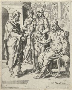 Eliezer Tells Laban His Purpose by Dirck Volckertsz. Coornhert (attributed to)