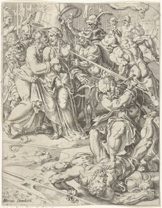 Judas Kiss and Arrest of Christ, Fall and Redemption of Mankind through the Life and Passion of Christ (series title) by Dirck Volckertsz. Coornhert (attributed to)