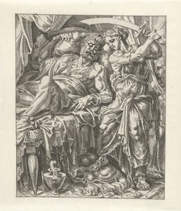 Judith Beheads Holofernes, Judith and Holofernes (series title) by Dirck Volckertsz. Coornhert (attributed to)