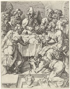 Mary Magdalene Washing the Feet of Christ (Fall and Redemption of Humanity through the Life and Passion of Christ) by Dirck Volckertsz. Coornhert (attributed to)