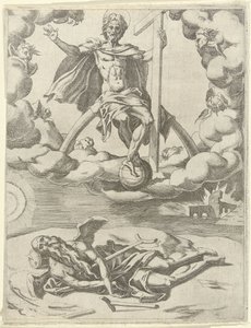 Christ Conquers Time (series title: Triumphs of Petrarch) by Dirck Volckertsz. Coornhert (possibly)